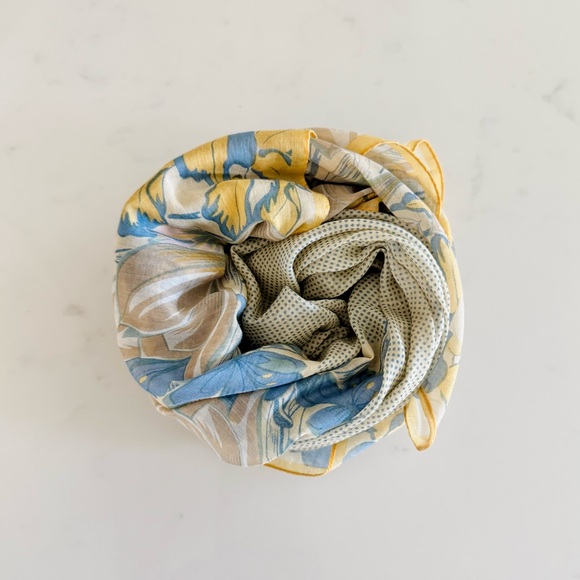 70s Vintage Anne Klein Swiss Dot & Floral Print Cottagecore Cotton Scarf Wrap - Picture 5 of 17